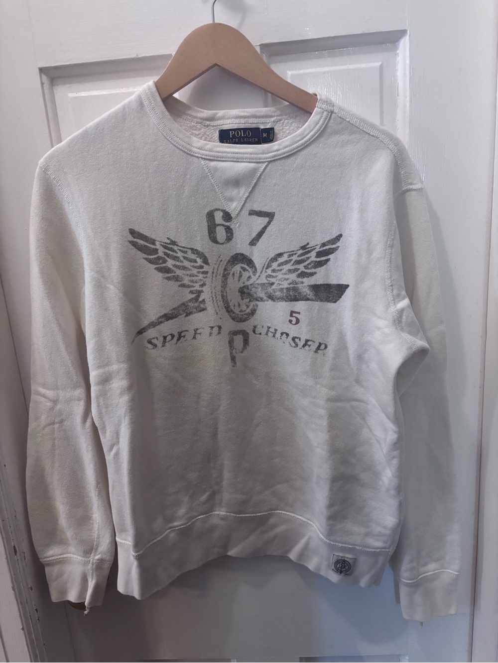 Ralph Lauren Cream Crewneck “Speed chaser”Sweatshirt Men’s size Medium EUC